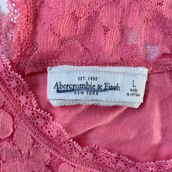 Abercrombie & Fitch Floral Lace Racerback Crop Top Sz L Pink Y2K Coquette Cami - Picture 3 of 6